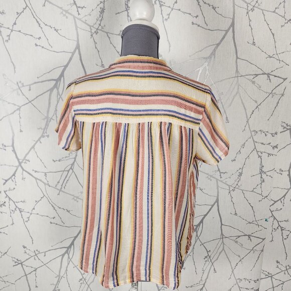 Indi & Cold Stripe Gauze Cotton Blend Boxy Fit Camp Shirt - Picture 3 of 5